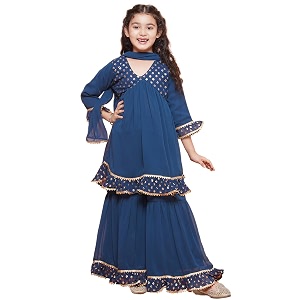 aj dezines kids georgette printed anarkali kurta sharara set for girls