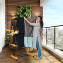 AJAAQI Steel Floor Cloth Dryer Stand 2 Pole Black Orange Clothe Dryer Stand With Wheels Rack Hanger Mild Steel