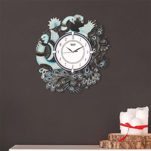 ajanta analog 33 cm x 33 cm wall clock blue black with glass standard