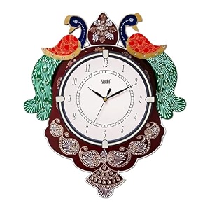 ajanta peacock decorative mdf wooden wall clock for home dcor