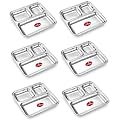 Ajay's Shoppe Stainless Steel 3 Compartment Square Dinner Plate Set of 6 | 21.5 × 21.5 cm Partition Thali | Divided Meal Plate for Lunch, Dinner & Snacks | Mirror Finish