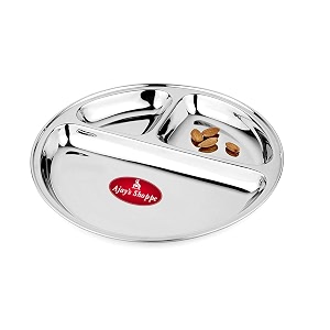 ajay39s shoppe stainless steel divided dinner plate  272 cm 11 inch partition thali with 3 compartments  ideal for indian meals