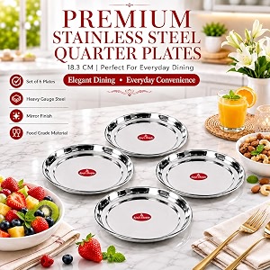 ajay39s shoppe stainless steel quarter plates  plain design with mirror finish  durable amp rust-resistant small plates for snacks amp sides