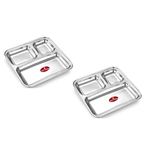 ajay39s shoppe stainless steel square partition plates  set of 2  heavy gauge durable sectioned plates for meals snacks amp dining