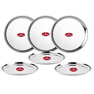 ajay39s shoppe stainless steel dinner plate set of 6  285 cm 11 inch heavy gauge full thali plates  mirror finish steel plates for lunch dinner amp everyday serving
