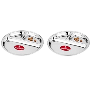 ajay39s shoppe stainless steel divided dinner plate set of 2  11 inch heavy gauge partition thali  3 compartment food grade steel plate for home restaurant amp canteen
