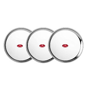 ajay39s shoppe stainless steel full plate set of 3  11-inch heavy gauge dinner plates for daily dining amp serving  mirror finish rust-proof amp durable plates