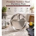 Ajay's Shoppe Stainless Steel 3 Compartment Dinner Plate Set of 4 | 27.2 CM (11 Inch) Partition Thali | Divided Meal Plate for Lunch, Dinner &amp; Snacks | Mirror Finish