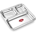 Ajay's Shoppe Stainless Steel 3 Section Square Plate | 21.5 x 21.5 cm Partition Dinner Tray | Rust Proof Food Grade Steel | Mirror Finish Design
