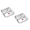 Ajay's Shoppe Stainless Steel Square Partition Plates – Set of 2 | Heavy Gauge, Durable Sectioned Plates for Meals, Snacks &amp; Dining.