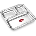 Ajay's Shoppe Stainless Steel 3 Section Square Plate | 21.5 x 21.5 cm Partition Dinner Tray | Rust Proof Food Grade Steel | Mirror Finish Design