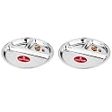 Ajay's Shoppe Stainless Steel Divided Dinner Plate Set of 2 | 11 Inch Heavy Gauge Partition Thali | 3 Compartment Food Grade Steel Plate for Home, Restaurant &amp; Canteen