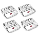 Ajay's Shoppe Stainless Steel Square Partition Plates – Set of 4 | Multi-Compartment Thali for Mess-Free &amp; Organized Dining.