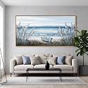 AJAZIKO Beach Vintage Wall Art Pictures for Living Room Coastal Artwork for Walls Ocean Bedroom Wall Decor Above Bed Landscape Beach Canvas Wall Art Featuring Boat, Farmhouse, Seascape 24×48IN