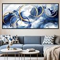 AJAZIKO Blue Abstract Canvas Wall Art Modern Wall Decor Artwork for Walls Living Room Large Painting Office Pictures Navy Gold Contempor Decorations for Bedroom