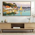 AJAZIKO Coastal Wall Art - Rustic Ocean &amp; boat Canvas Art for Living Room &amp; Bedroom Decor - Framed Landscape Artwork for Walls - Italian Farmhouse &amp; Country Wall Decor Print Pictures24x48IN