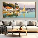 AJAZIKO Coastal Wall Art - Rustic Ocean &amp; boat Canvas Art for Living Room &amp; Bedroom Decor - Framed Landscape Artwork for Walls - Italian Farmhouse &amp; Country Wall Decor Print Pictures20x40IN