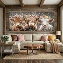 AJAZIKO Highland Cow Wall Art - Farmhouse &amp; Rustic Country Wall Decor, Large Canvas Pictures for Living Room, Above Bed Artwork for Walls - Western Decorations