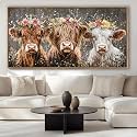 AJAZIKO Highland Cow Wall Art - Farmhouse &amp; Rustic Country Wall Decor, Large Canvas Pictures for Living Room, Above Bed Artwork for Walls - Western Decorations 20×40IN