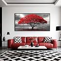 AJAZIKO Red Wall Art - Modern Framed Wall Art for Living Room - Red Tree Black and White Landscape Canvas Prints Posters &amp; Prints for Home Office Bedroom Decorations - Large Wall Pictures 24×48IN