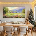 AJAZIKO Rustic Mountain Wall Art,Farmhouse Landscape Wall Decor with Highland Cow &amp; Floral Art - Nature &amp; Country Artwork for Living Room, Bedroom &amp; Walls - Framed Flower Pictures for Home 24x48IN