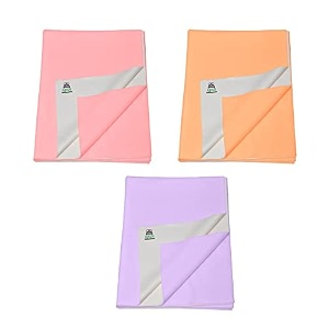 pack of 3 baby bed protector reusable - soft cotton 100 waterproof high absorbent faster dry sheet - best for new born babies amp toddler children small - 50x70cm pinkorangepurple