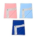Pack of 3, Baby Bed Protector Reusable - Soft Cotton 100% Waterproof High Absorbent Faster Dry Sheet - Best for New Born Babies &amp; Toddler Children (Small - 50X70CM) (Pink,Sky Blue,Navy Blue)