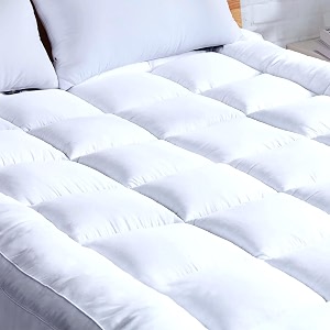 ajish mattress topper queen size 72x60  334 inch thickness premium mattress padding queen size  ultra soft amp fluffy  elastic band upto 1034 inch  machine washable brown 5 x 6 feet