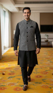 AJMERI WORLD Full Sleeve Embellished Men Jacket