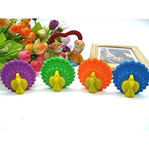 ak store set of 4 3d cartoon shape rubber pencil erasers stationery for kids school boys girls birthday return gifts peacock