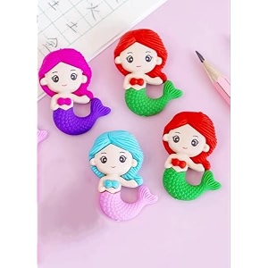 ak store set of 4 3d cartoon shape rubber pencil erasers stationery for kids school boys girls birthday return gifts mermaid