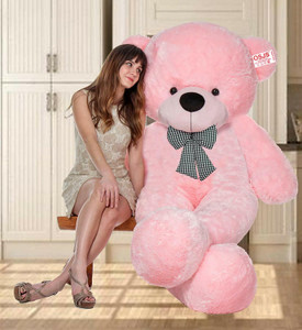 ak toys 4 feet teddy bear with neck bow stuffed spongy cute teddy bear  - 120 cm pink