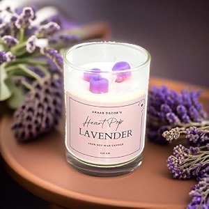 akaar decor range of colorful heart-pop scented candles  100 soy wax  150 grams  handcrafted smoke-free  vanilla  rose  lavender  lemongrass  jar candle with lid lavender_purple