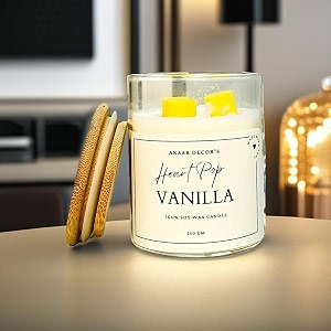 akaar decor range of colorful heart-pop scented candles  100 soy wax  150 grams  handcrafted smoke-free  vanilla  rose  lavender  lemongrass  jar candle with lid vanilla_yellow