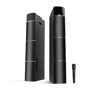 akai home theater system ts-90 20 dual 90w rms output bluetooth dual tower speaker 3634 height amp with wireless mic with karaoke support black