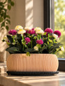 AKARA Vetra Oval Indoor Planter with Drainage Tray Plant Container Set (Poly-Resin)