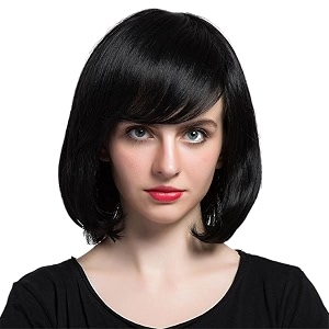 akashkrishna bob hair wig black short hair wig with bangs natural fashion synthetic wig cute wigs for daily party halloween wigcap