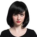 Akashkrishna Bob Hair Wig Black Short Hair Wig with Bangs Natural Fashion Synthetic Wig Cute Wigs for Daily Party Halloween Wigcap