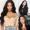 Akashkrishna 5-Clip Hair Extensions - 20 Inch Black Curly Wavy Hairpiece for Women, Easy Clip-Ins for Instant Length &amp; Volume