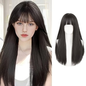 long straight brown hair wig for women  natural looking glueless heat resistant hairs  perfect for chemo alopecia parties daily use  lightweight amp comfortable  includes wigcap comb