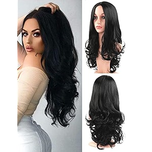 synthetic hair wig for women black  full head straight washable wigs  false hairs  cosplay hair replacement wigs  washable  includes wig cap amp comb