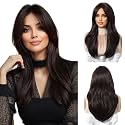 Akashkrishna Long Straight Brown Wig for Women | 24" Heat-Resistant Synthetic Center Part Hair Wig | 2 Wig Caps Included