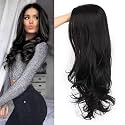 Akashkrishna 26 Inch Curly Wavy Synthetic Hair Wig for Women | Natural Black Full Head Wig | Heat Resistant Fiber with Middle Parting | Fashion, Cosplay &amp; Hair Loss Wig | Wig Cap &amp; Comb