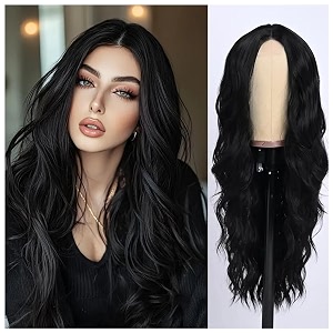 akashkrishna hair wig for women full head middle parting curly black wig natural looking hair synthetic heat resistant fiber wigs for daily party use wig  includes comb amp wigcap