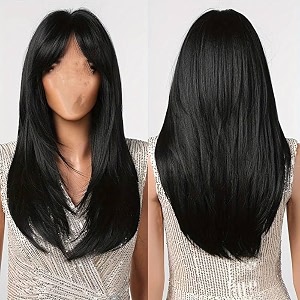 akashkrishna synthetic hair wig for women black  full head straight washable wigs  false hairs  cosplay hair replacement wigs  washable  includes wig cap amp comb