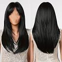 Akashkrishna Synthetic Hair Wig For Women Black | Full Head Straight Washable Wigs | False Hairs | Cosplay Hair Replacement Wigs | Washable | Includes Wig Cap &amp; Comb
