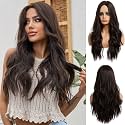 Akashkrishna Hair Wig For Women Long Curly Hair Wigs For Girls Synthetic Hair Wigs Wavy Hair Wig with Dark Roots Middle Parting Wig | With Comb &amp; wigcap (Dark Brown)