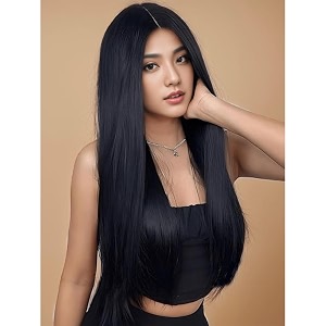 akashkrishna long hair wig for women  straight synthetic hair wig centre parting wigs  alopecia hair loss amp chemo wigs  heat resistant hairs  wigcap amp comb black 26 inch