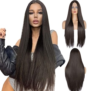 akashkrishna long straight brown hair wig for women  full head synthetic hair wig with middle parting  natural-looking layered hair  fashion cosplay amp hair loss solution  wig cap amp comb