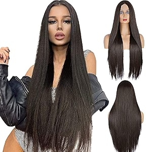 akashkrishna long brown straight wigs for women lace front wig body middle part hair heat resistant wig synthetic natural looking for daily party usebrown27inch
